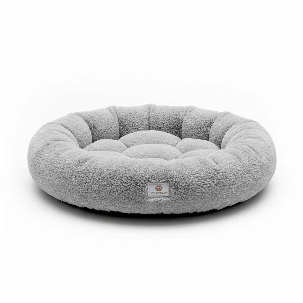 Soft gray round plush pet bed