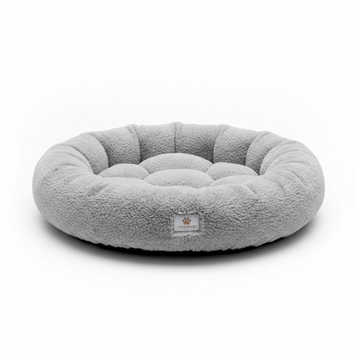 Soft gray round plush pet bed